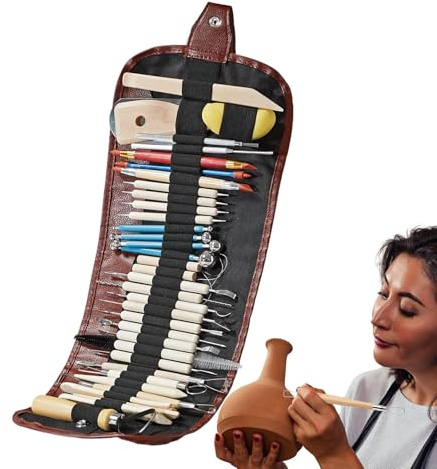 Herramientas para Arcilla,Kit de Modelado para Cerámica Artesanal con Bolsa de Almacenamiento - Kit de Materiales de Cerámica de 36 Piezas para Tallado Modelado y Decoración