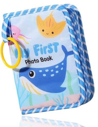My First Photo Book Album, Kids Photo Albums with Mirror Baby Photos Album Soft Book, Cute Blue Baby Albums Suitable as a Memory Gift for Babys Showers or Birthdays