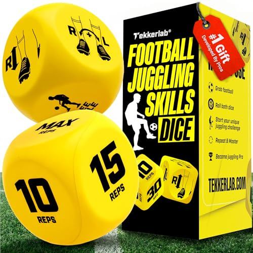 Tekkerlab Football Training Dice (2 pcs) Kids Juggling Skills Game - Football Gifts for Boys 9-12 & Girls - Training Equipment - Boosts Ball Control - Gifts for Teen Boys for 7 8 9 10 11 12 Year Old