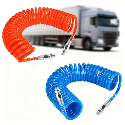 Tubo a Spirale per Aria Compressa, Set di Tubi Flessibili ad Aria Compressa da 4 m Blu e Rosso M22 x 1,5 Tubo a Spirale per Camion, Rimorchi e Agricoltura