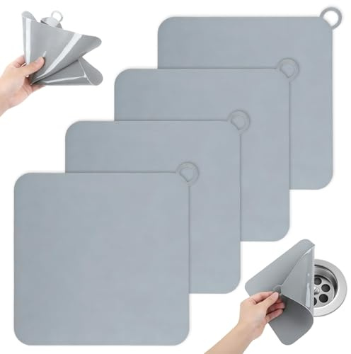 4 Pezzi Tappo Doccia Antiodore, Tappetino di Drenaggio in Silicone, 20x20 cm Tappo per Scarico in Silicone Antiodore a Pavimento per Vasca da Bagno Cucina WC