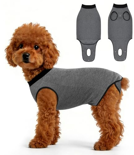 AUYAO Body Operatorio Cane, Tutina Post Operatoria Cane, Body Post-operatori per Cani, Recupero Body per Cani, Tuta Recupero Pigiama Vestito di Recupero per Animali Domestici(Grigio-M)