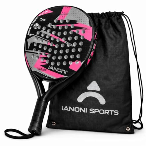 Ianoni PR8100 Padel Racket with Carry Bag – Lightweight Control & Power Paddle with Comfortable Grip – Ideal for Beginners & Recreational Players-8100 Fluorescent pink