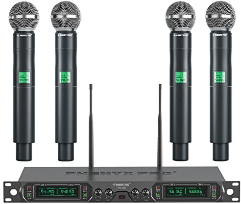 Phenyx Pro Système de Microphone sans Fil, Ensemble de Micro sans Fil UHF à 4 canaux avec Quatre micros Portables, Construction entièrement métallique, fréquence Fixe, événements (PTU-5000A)