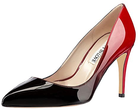 JOY IN LOVE Women's Pump Shoes 3.5 High Heels Pointy Toe Stiletto Pumps Red Black 7US