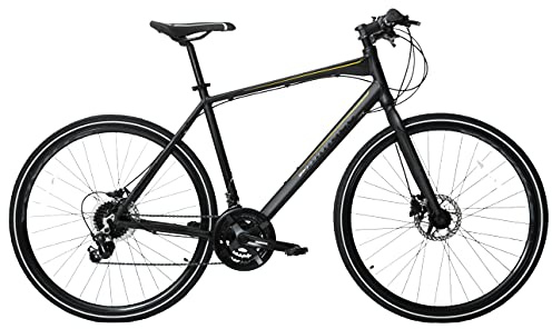 Ammaco Strada 700c Hybrid Trekking Road Commuter Sports Bike 24 Speed Mens Hydraulic Disc Brakes Lightweight Alloy 17 Frame Black