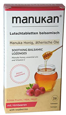 Lutschtabletten, Manuka Honig, ätherische Öle: u.a. Nelkenöl, Zimtöl, Thymianöl, 16 St. pflanzlich, Erkältung, Halsschmerzen, halstabletten akut