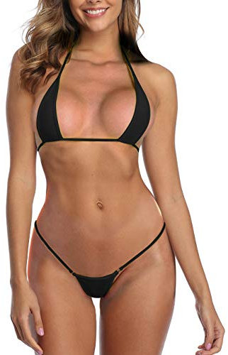 SHERRYLO Hot Micro Bikini Mini String Tanga Badeanzug Frauen Bademode - Schwarz - Einheitsgröße