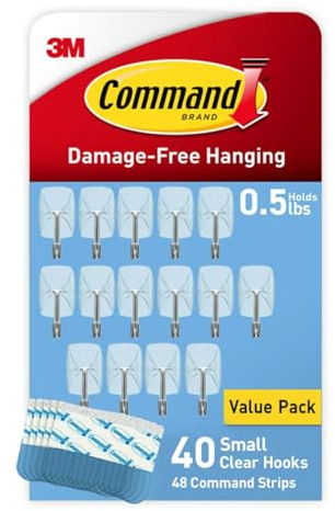 Command Small Clear Wire Toggle Hooks, 40 Wall Hook and 48 Strips, Damage-Free Hanging with Adhesive, Great for Hanging, Organization and Storage, Holds up to 0.5 lb