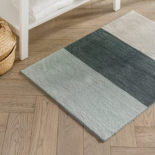 KARAT Badteppich Horizont - rutschsicher & schnelltrocknend - Badezimmerteppich Badematte Duschvorleger (Hellgrau/Grau/Creme, 50 x 80 cm)