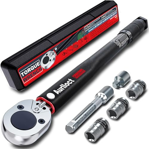 Aurlloct Jeu de Clé de Dynamométriques 1/2'', 20-230 Nm Clé de Torsion, Avec Rallonge de 12.5 cm Précision D'erreur ± 3%, Pour Changement de Voiture Pneus et Réparation à Domicile