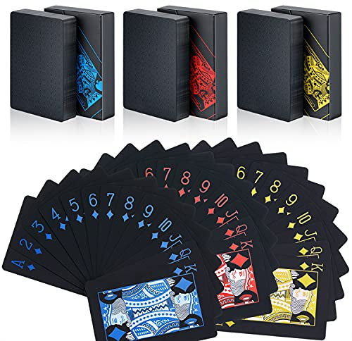 Zayvor 3 Schwarze Spielkarten Pokerkarten laminierte Plastikspielkarten Poker Karten Kunststoff Karte Spielkarte Partykarten Zauberkarten Wasserfeste Plastik geprägtes Spiel Cards