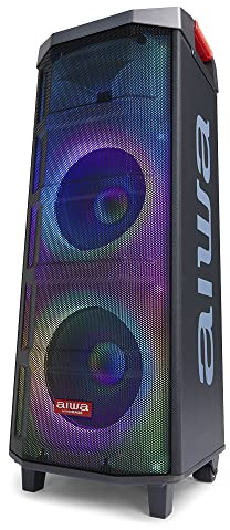 Aiwa KBTUS-710: Sistema de Audio TWS con 900W de Potencia e iluminación Frontal Completa RGB (Bluetooth, Altavoces de 10 con Tecnología Hyperbass, USB, Micro SD, micrófonos incluidos). Color: Negro.