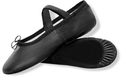 Ballet Dance Shoes - Full Flat Leather Sole Dancing Shoe Yoga Gymnastic Slippers for Girls - Kids Women & Adults Black