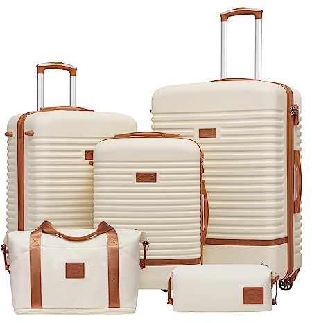 COOLIFE Suitcase Set 5 Piece, 20+24+28 Suitcase with Travel Bag&Wash Bag