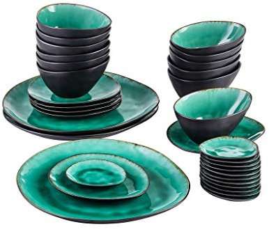 Servizio da tavola in ceramica vintage da 33 pezzi in ceramica con 12 piatti da immersione e scodella, 3, 6 set di piatti da dessert