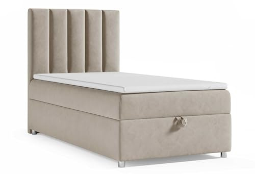 Best For Home Trinity K10 EinzelBett | Boxspringbett 80x200 mit Bonell Federkernmatratze 80x200 | MatratzenTopper | Bett mit Matratze | Bett mit Stauraum
