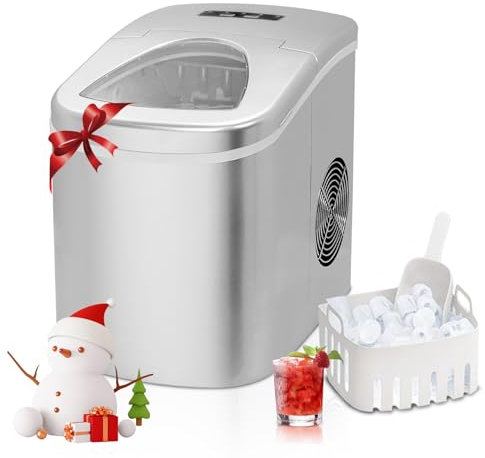 Techomey Maquina de Hielo, Maquina de Hacer Hielo, 12KG 24H, Maquina Hielo, Tiempo de Producción 6-13min, 2 Tamaños de Cubitos de Hielo, con Cuchara y Cesta para Cubitos de Hielo, 2.2L