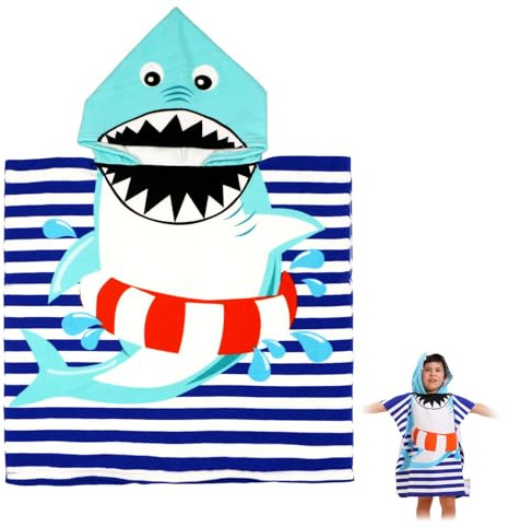 AYNKH Cape à Capuche Serviette de Bain pour Les Jeunes Enfants garçons Filles Plus Robe Enveloppant Peignoir de Requin de Dessin animé Dress up Super Doux Absorbant pour la Plage baignade Douche