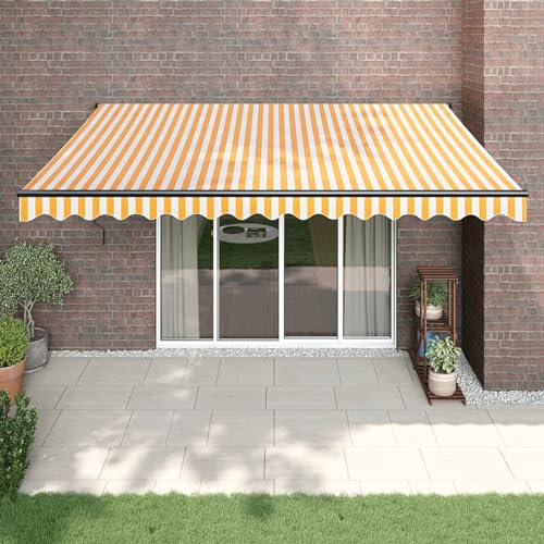 ARKEM Tenda Sole Automatica Retrattile Gialla e Bianca 4x3 m,Tenda da Sole per Esterno Avvolgibile,Tenda da Sole a Bracci Estensibili con Telaio in Alluminio, Tettuccio Resistente al Sole e Impermeabi