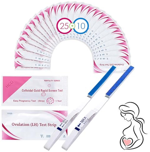 25 Test Ovulazione + 10 Test Gravidanza, Test di Ovulazione e Gravidanza, Monitoraggio Attendibile del Ciclo e del Periodo Fertile, Bastoncini Sensibili Predittivi di Fertilità (25 LH +10 HCG)
