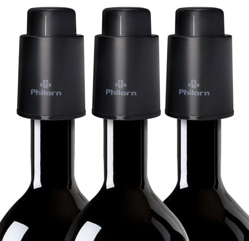 Philorn 3 Pezzi Tappo Vino Sottovuoto, Stopper Bottiglia Champagne, Tappi Bottiglie Riutilizzabili con Indicatore della Data, Tappo di Sughero Riutilizzabile, Regalo