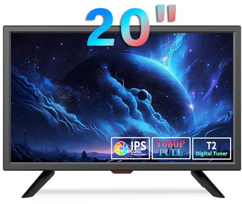 KCR 20 Zoll Freeview LED-Fernseher, integrierter digitaler DVB-T2 TV-Tuner, AV-Eingang, HDMI/VGA-Eingang, USB-Steckplatz, Fernbedienung, Auto (12 Volt) und Netzadapter