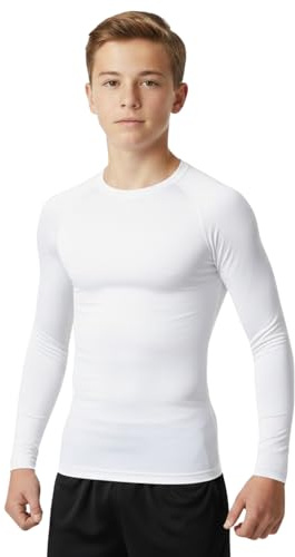 Athletic Sportswear Maglia Termica Bambino Maniche Lunghe - Sottomaglia Tecnica Compressione per Calcio, Sci, Scuola - Intimo Sportivo Invernale (IT, età, 11 Anni, 12 Anni, Regular, Bianco)