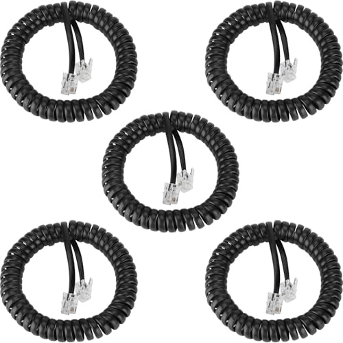 SAISN Phone Cord for Landline Tangle Free Pack of 5 Telephone Handset Cord RJ9 4P4C Coiled Phone Cable Curly Telephone Wire, Coiled Length 0.68 to 6 Feet Uncoiled, Black