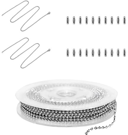 LINTRA 3 Pezzi Catena a Palline, 5 m e 90 cm Estensione Catena a Palline, 2.4 mm Acciaio Inox 304 Catena a Sfere con 20 Connettori per Collana, Bracciale, Portachiavi
