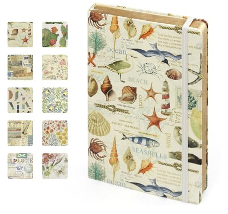 WETLOTE Hård A5-anteckningsbok - Florence & Provence-serien, 106 linjerade sidor med elastisk stängning, bokmärke och bakficka, perfekt för resor, skola och kontor, 14 x 21 cm (hav)