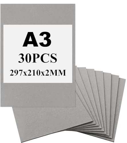 GBACHOOSE 30 stycken grå kartong A4 210 x 297 mm, 2 mm bokbindningskartong, grå kartong a4format för bokomslag, bokbindningar, kortinbjudningar