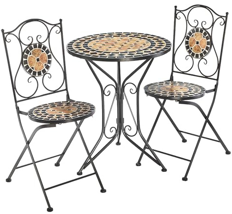 Kobolo Tischgruppe Gartenmöbel Mosaik 1 Tisch 2 Stühle schwarz