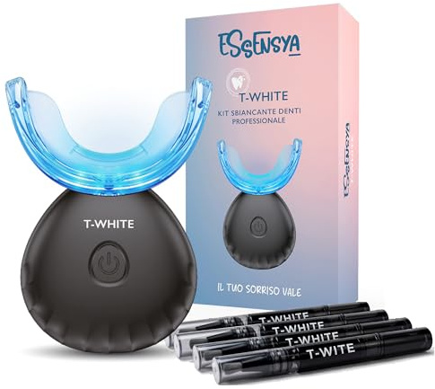 Essensya T-White - Kit Sbiancante Denti Professionale - Lampada a LED con Gel per Rimuovere le Macchie - Denti Bianchi in 16 Minuti - Sicuro per lo Smalto