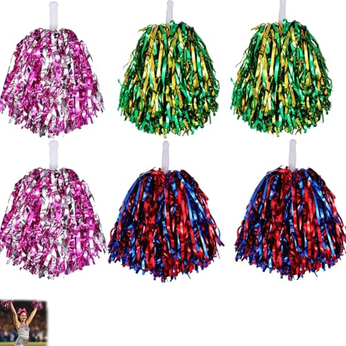 6 PCS Cheerleading Pom Poms, Cheerleader Pompoms Hand Flowers(3 Colors)