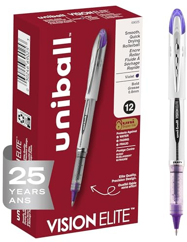 uni-ball Vision Elite Rollerball Pens, Bold Point (0.8mm), Purple, 12 Count