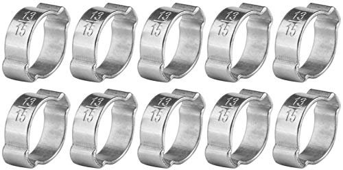 Abrazaderas para Tubos, Akozon 10pcs Abrazadera de Manguera Acero Inoxidable Dos Orejas Pipe Clip Hoop Plomería Sujetador Fule Petrol Pipe Tube(13-15MM)