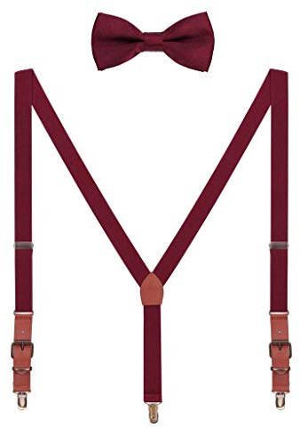 WANYING Classico Bretelle e Papillon Set per Uomo Donna, Bretelle 3 Clip Antiruggine Pelle PU Forma Y Larghezza 2,5cm Elastiche Regolabili per Statura 140-190cm