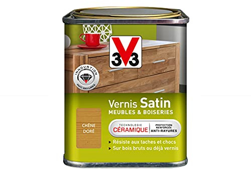 V33 Vernis intérieur Satin meubles & boiseries, Chêne doré 0,25L