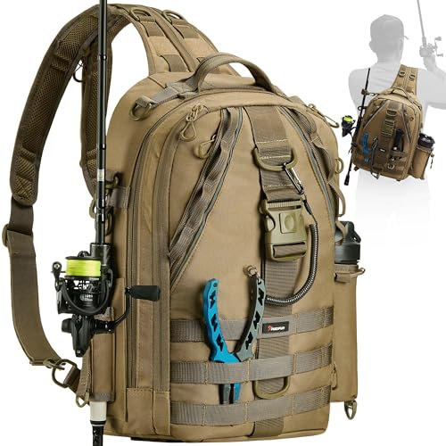 Piscifun Travel X Tackle Bag, Water-Resistant Storage Backpack for Fishing, Camping, Hiking and Traveling - Multifunctional Outdoor Gear for Men and Women, Khaki Large
