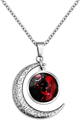 LEJAHAO Collier Signe Astrologique Vierge Constellation Zodiaque Pendentif Croissant de Lune Garcon Galaxie Horoscope Soeur d Amitie Acier Inoxydable