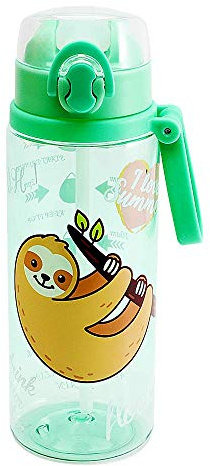 Home Tune 23oz Kids Water Drinking Bottle - Tritan BPA Free, Wide Mouth, Auto Flip Cap, Secure Lock, Easy Open, Lightweight, Leak-Proof Time Marker Water Bottle For Girls & Boys - Sloth