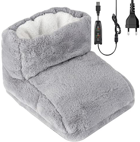 Elektrischer Fußwärmer, CJBIN Fusswärmer mit 3 Heizstufen, Abschaltautomatik und Überhitzungsschutz, Elektrische Fußheizung, Fußpflege für Zuhause, Schnellheizender Fußwärmer - Grau