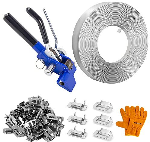 BAUSATZ Förpackning bandspännen kit spännverktyg bandningsband kit bandspänne 3/4 x 100 fot rostfritt stål bandspole 100 st öronlokt spännen stål förpackningsbandverktyg