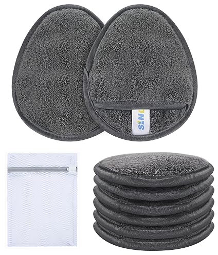 SINLAND 6 Stücke Wiederverwendbar Makeup Entferner Pads Waschbare Abschminkpads Mikrofaser Abschminktücher mit Wäschesack für alle Hauttypen Grau