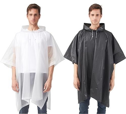 Ehtnsgl 2 stycken regnponcho festival återanvändbar, regnponcho vandring, cykelponcho, lämplig för cykling, klättring, vandring, fiske, camping (svart och vit), Svart och vit, one size