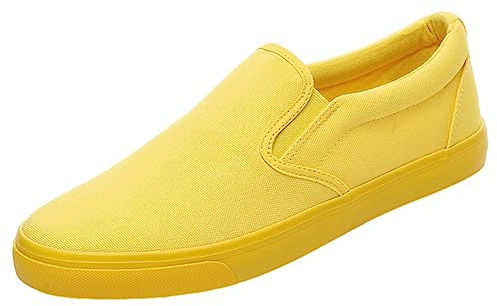 Jamron Hombre Color Sólido Slip On Zapatos de Lona Zapatillas Casual Sneakers Plimsolls Amarillo SN0706142 EU42