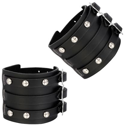 Manfnee Breit Leder Armband für Herren Damen Herren Armbänder Schwarz Punk Nieten Armband goth Manschette