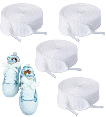 Vidacharmy 2 Paia Lacci Scarpe Piatti Larghi 20 mm, 120 CM Stringhe Scarpe Ricambio, Stringhe Larghe per Scarpe Sportive, Scarponcini, per Adulti e Bambini - Bianco
