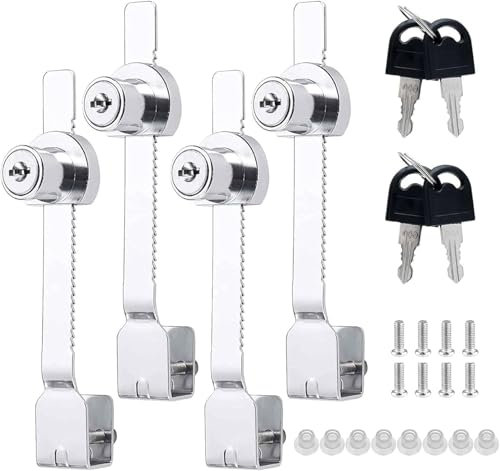 Verrouillage roulant, verrouillage de la vitrine, serrure de terrarium, différent avec les touches, avec verrouillage à cliquet à vis fixe verrouillage de porte en verre, 4 pièces